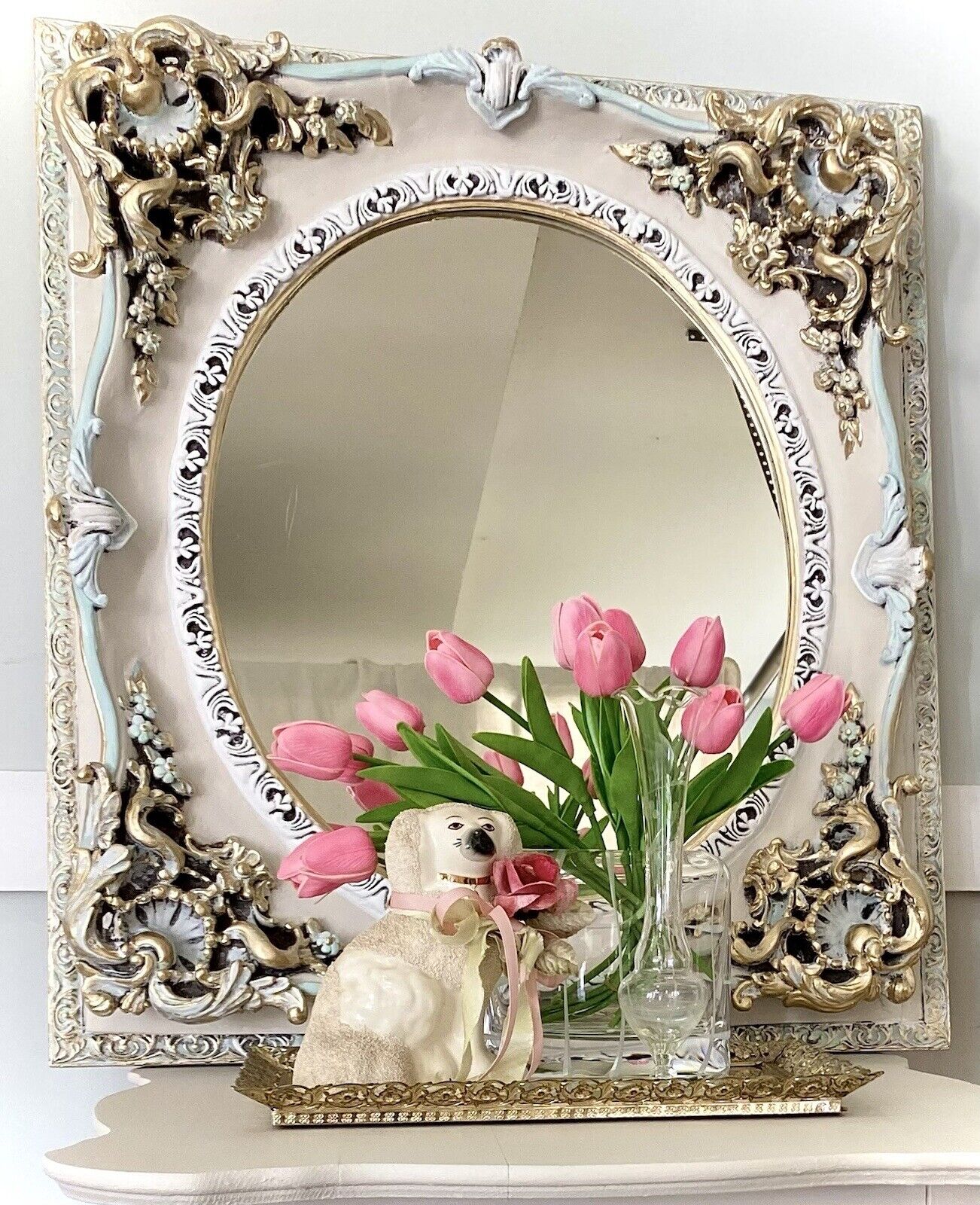 GORGEOUS French Mirror Vintage, Ornate, French Style, HEAVY Wood Frame, Glass