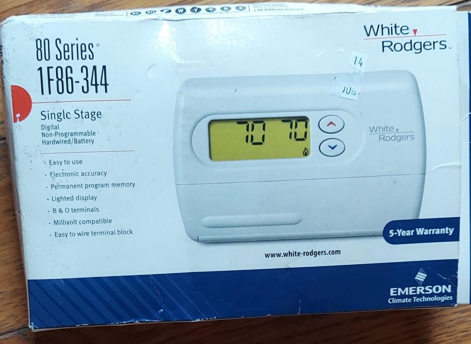 1F86-344 White Rodgers Wall Thermostat Heat Cool Non Programmable Single Stage