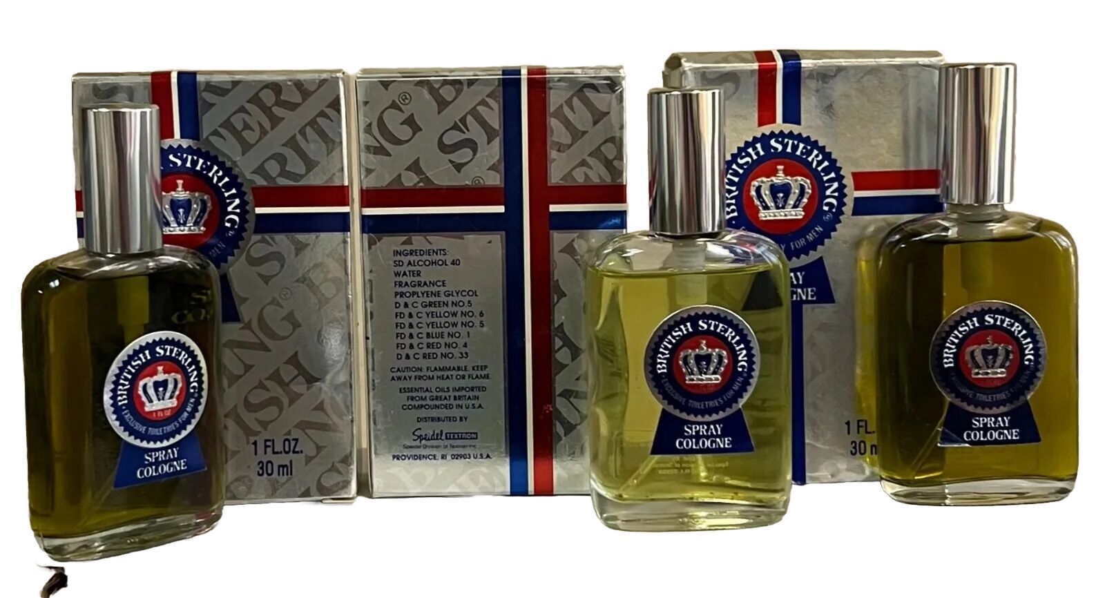3 British Sterling Spray Cologne 1  fl oz each BOXED IN GLASS BOTTLE Original90s