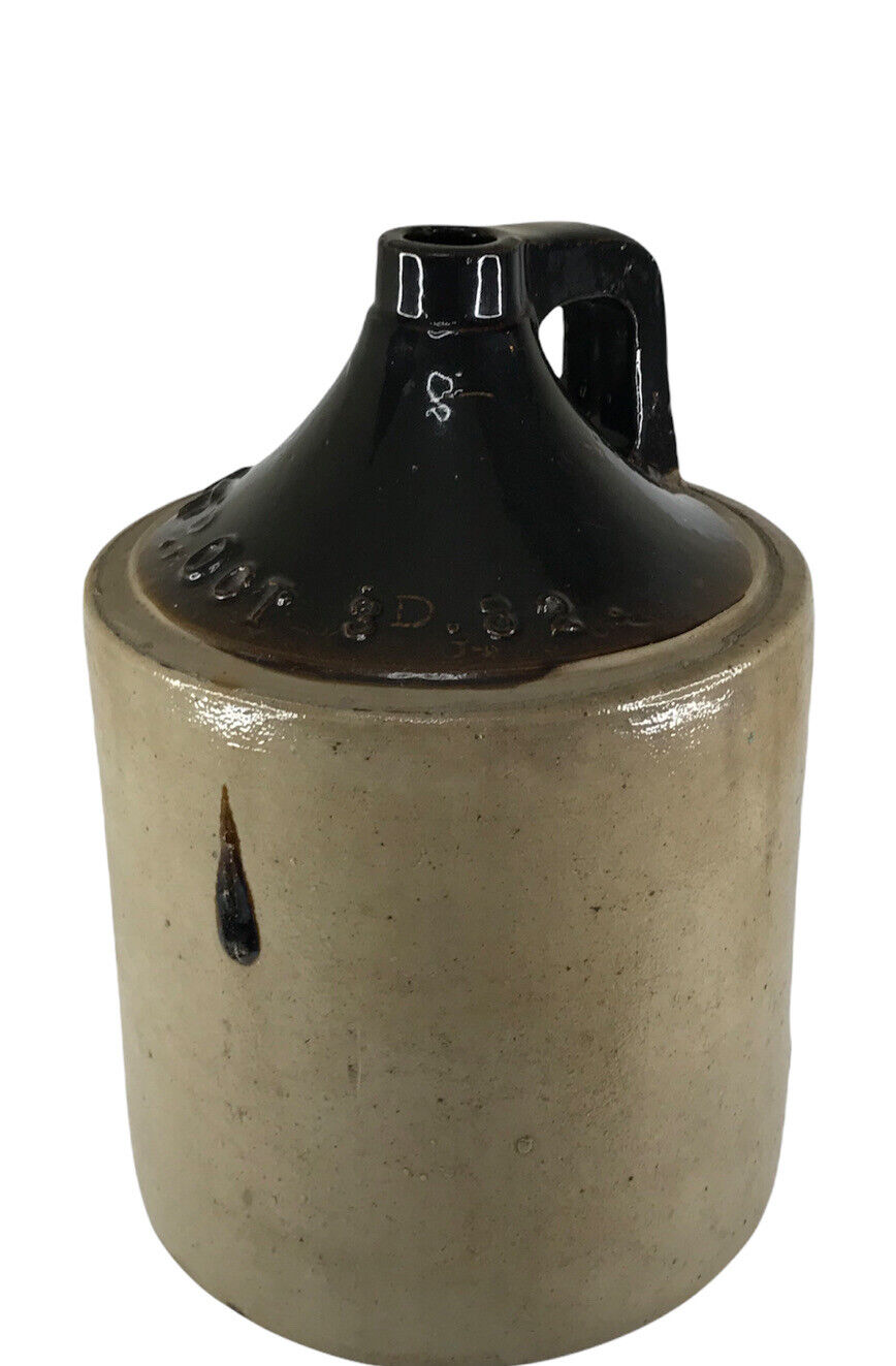 Antique Salt Glazed Stoneware 2 Gal Jug With Turkey Drop