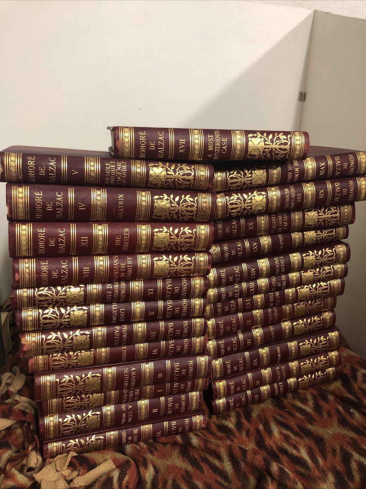 Honore De Balzac 25 Volumes Complete Red Leather Gilded 1900 Antique Very Good