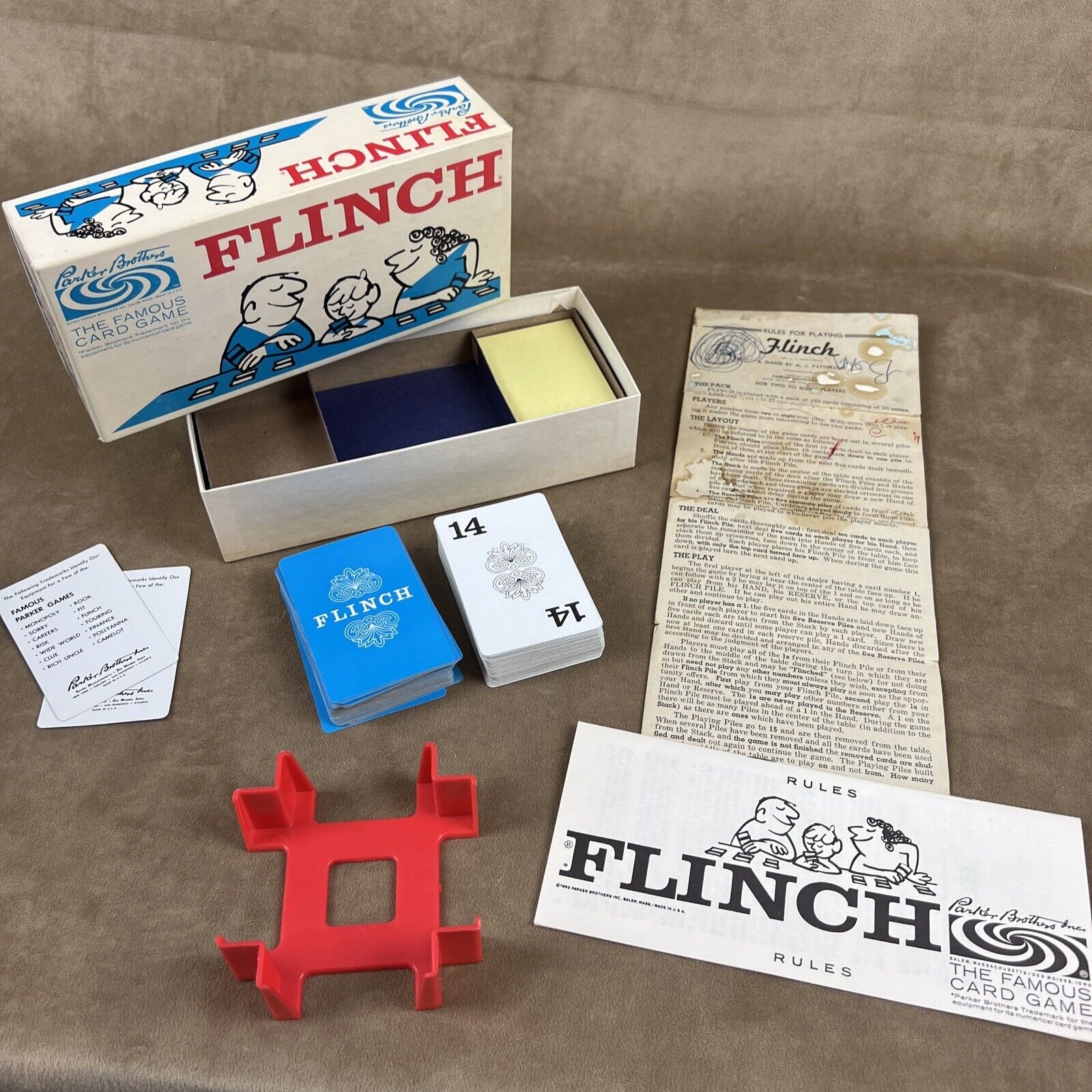 Vintage 1963 Flinch The Famous Card Game~COMPLETE 150 Cards Rack Box Rules Clean