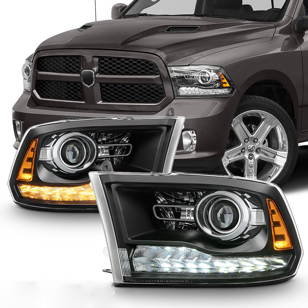 Fits Black 09-18 Dodge Ram 1500 10-18 2500 3500 LED DRL Projector Headlights