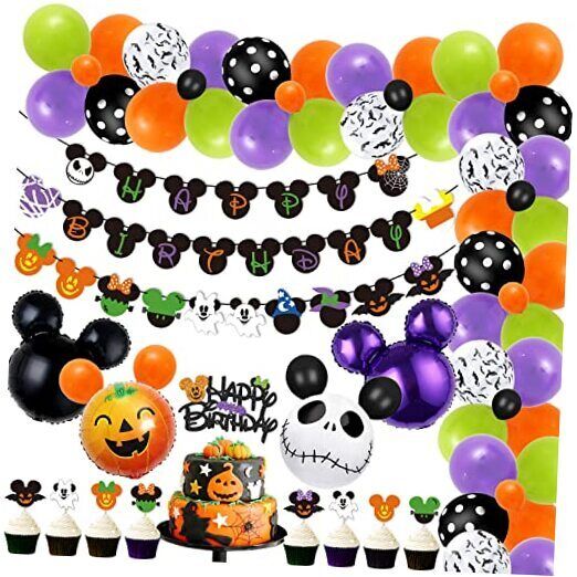 92 Pcs Mickey Minnie Halloween Birthday Party Kit Mickey Happy Birthday Banner 