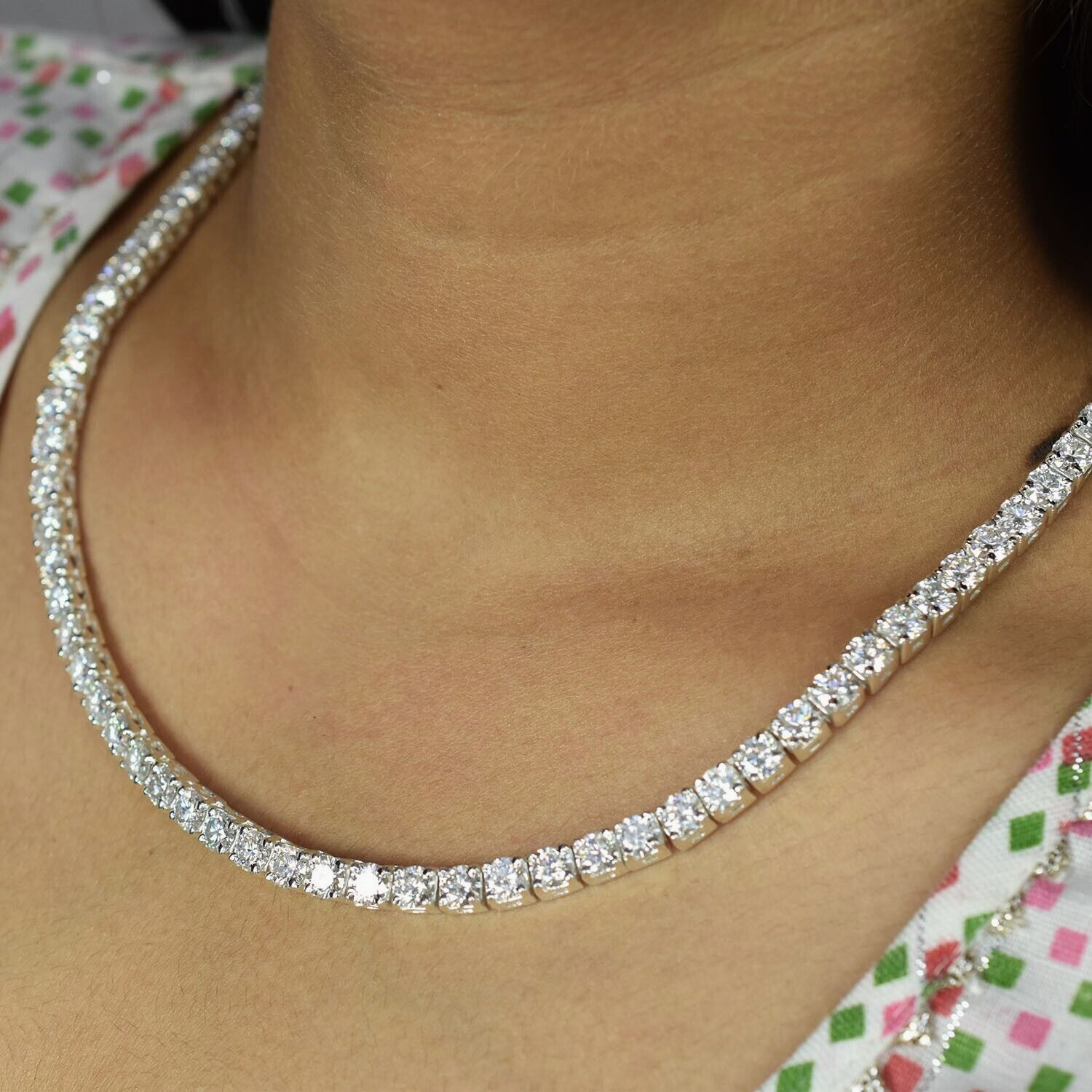 Gorgeous 18 inches White Diamond Tennis Necklace, Excellent Cut & Luster VIDEO