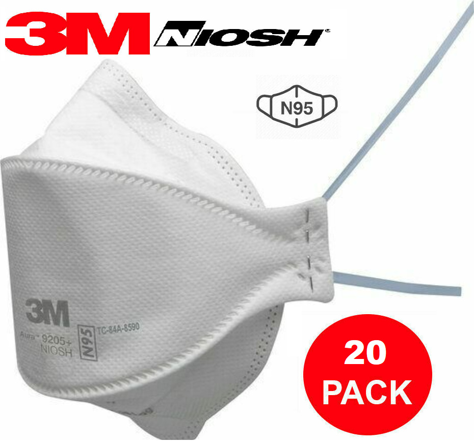 3M N95 Aura 9205+ NIOSH Approved Particulate Respirator Mask Pack of 20 EXP 2025