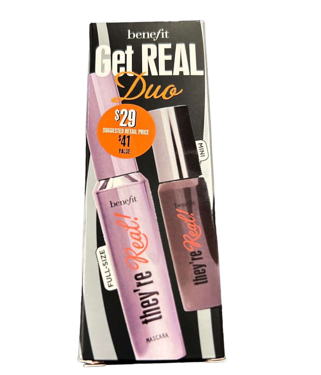 Benefit Cosmetics Get Real Duo Full & Mini Size 36 Hour Mascara Jet Black NEW