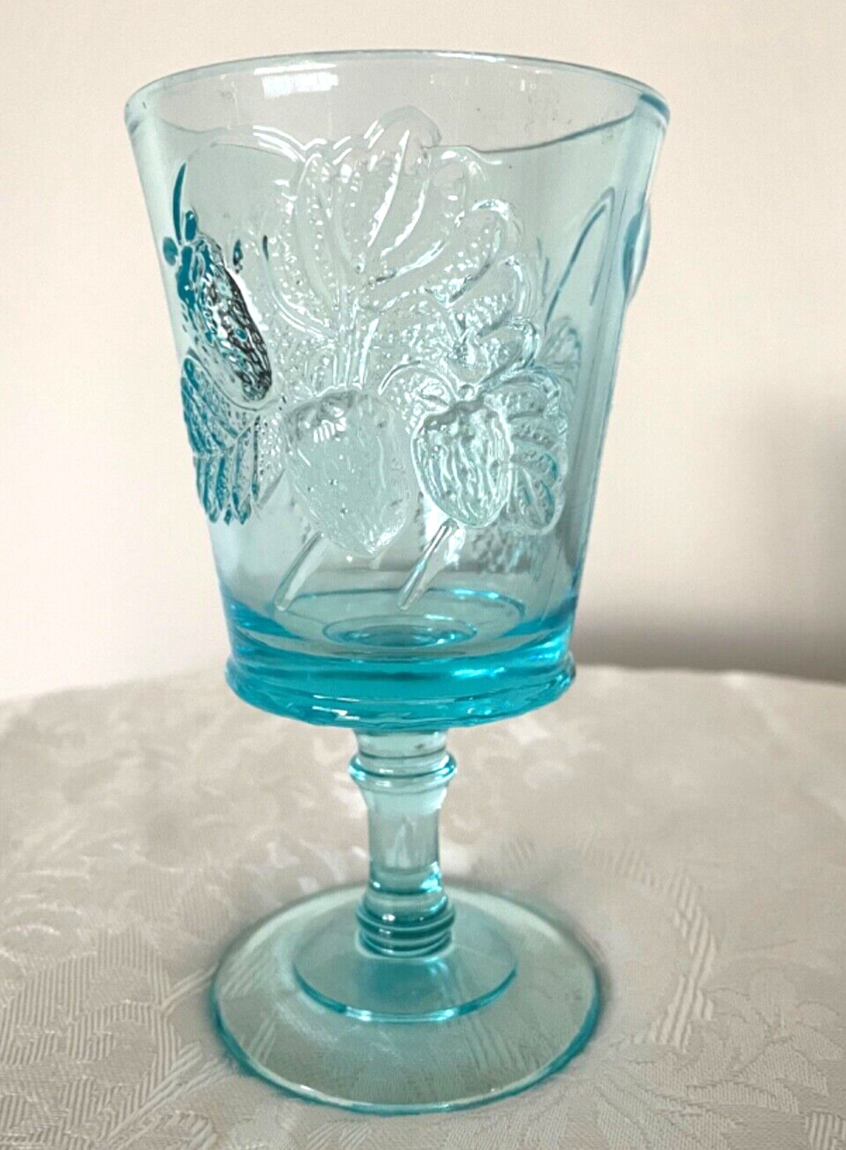 L.G. Wright Strawberry & Currant Turquoise Aqua Pressed Water Goblet 6 1/4