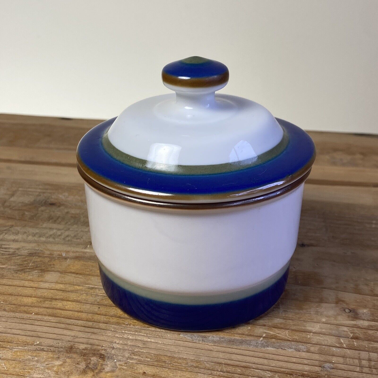 Vintage Porsgrund Norway Saga Blue Rim Lidded Sugar Bowl Design Sanders Eystein