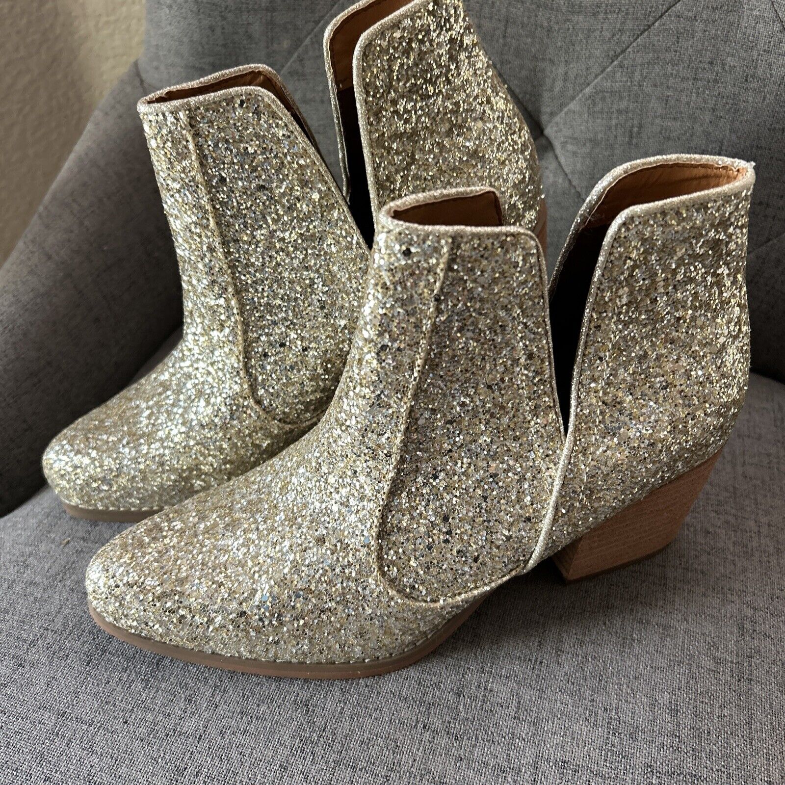 Not Rated Gold Glitter Ankle Boots Womens  Bootie Shimmer Sz7.5
