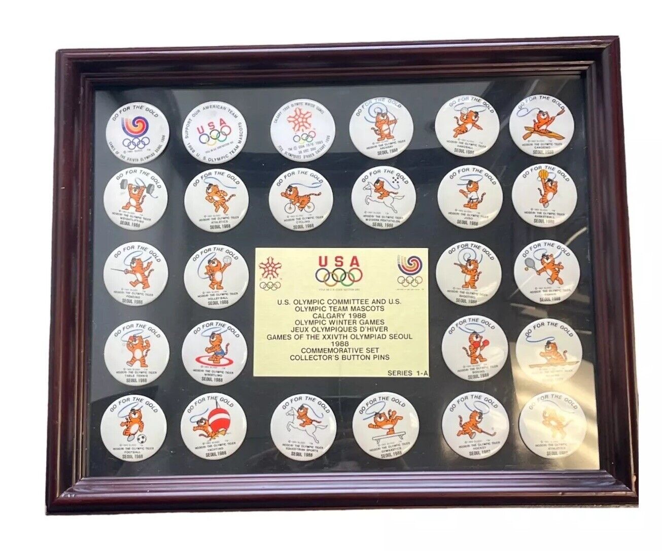 US Olympic Committee Team Mascots Calgary Seoul 1988 Collector Button Pin Set