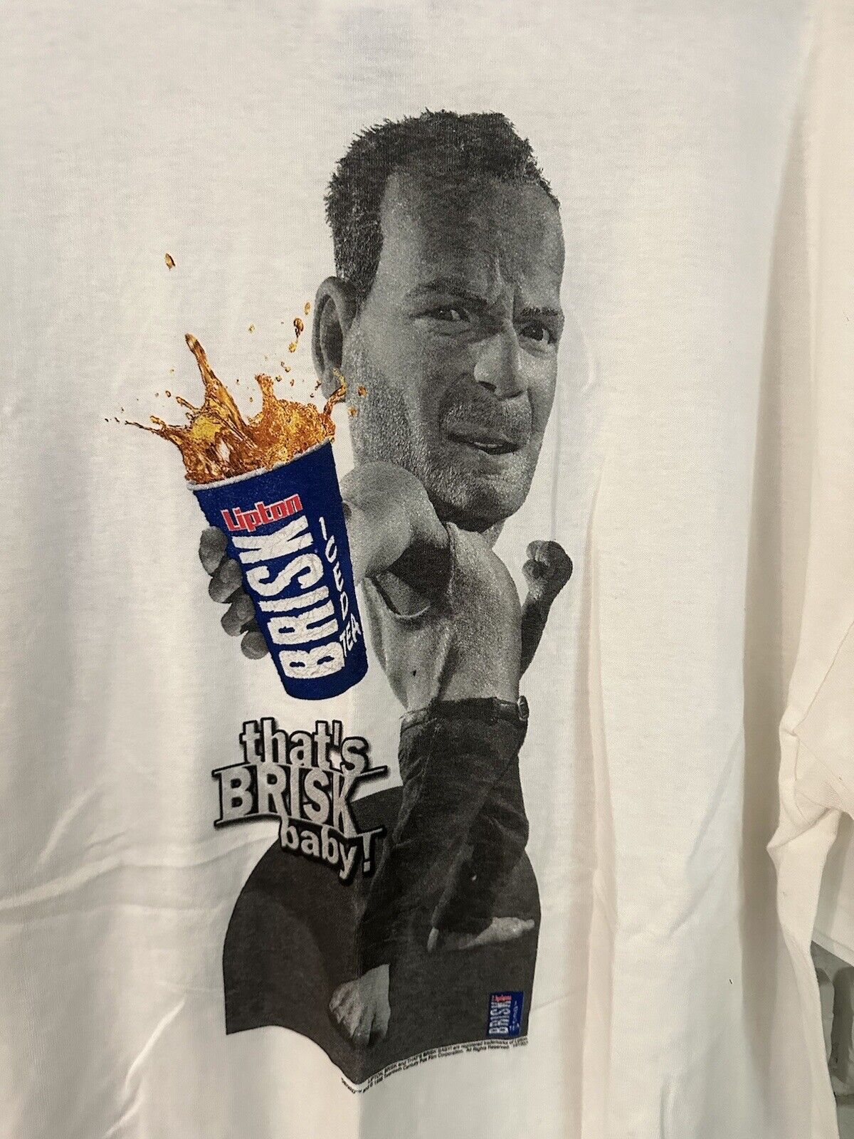 Vintage Bruce Willis Die Hard Promo T-Shirt Lipton Brisk Iced Tea Size XL NOS