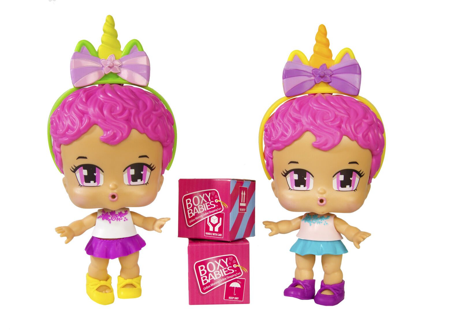 Boxy Babies Twins Set Collectible Fashion Toys - Pink Hair Baby Girls Tini and T