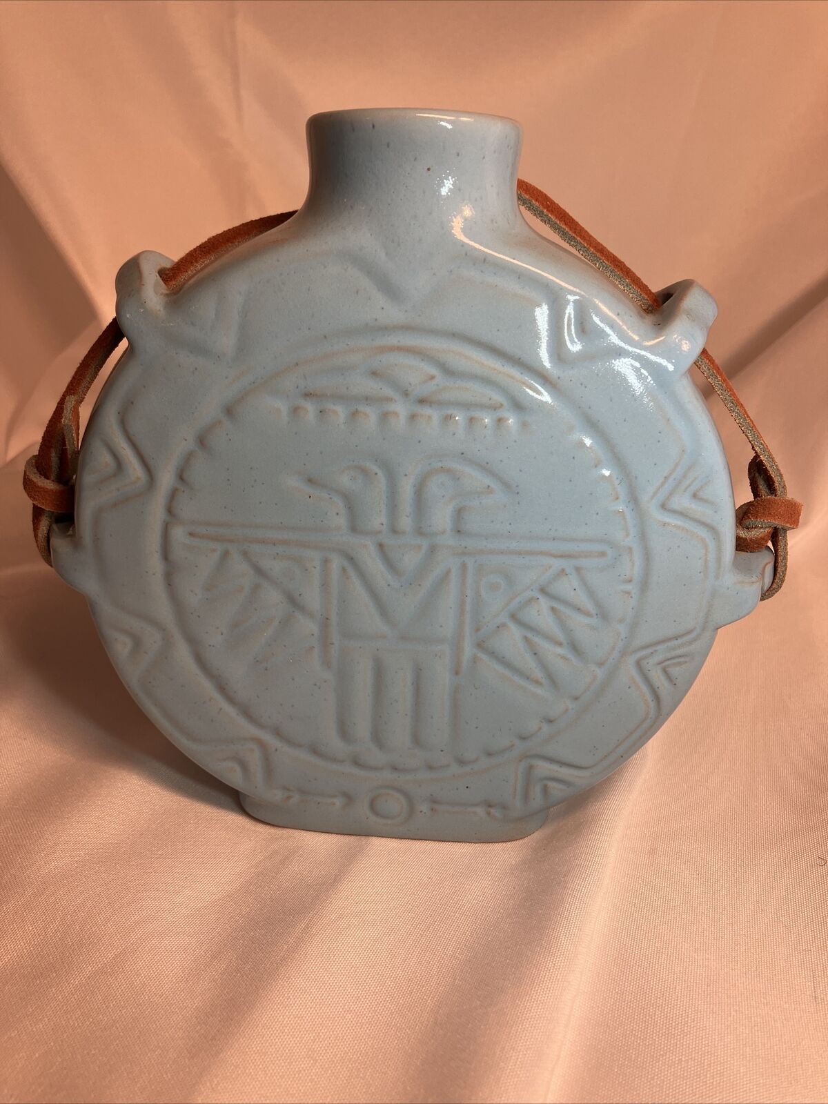 Frankoma  Number 59 Stamped Vintage Vase   Turquoise Vase With Leather Strap.