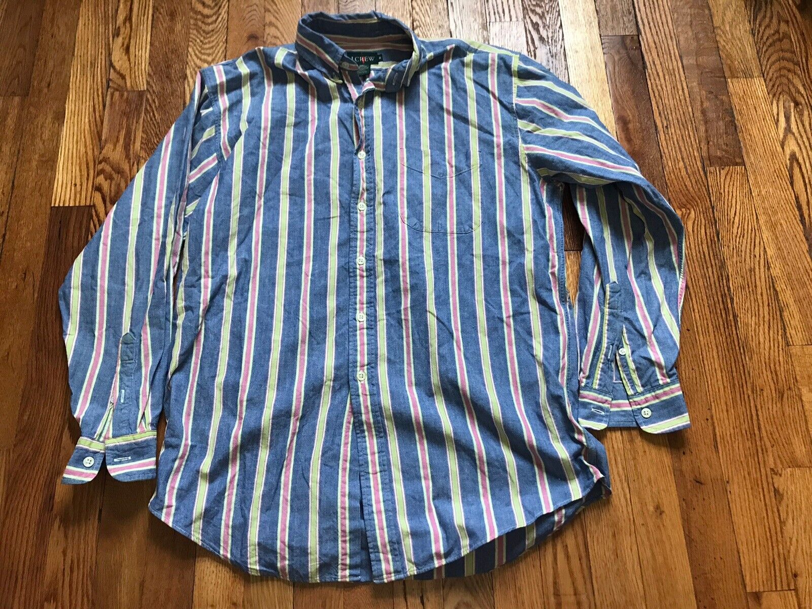 Vintage J.Crew Striped Button Down Shirt Men Size M 90s Y2K Made In USA