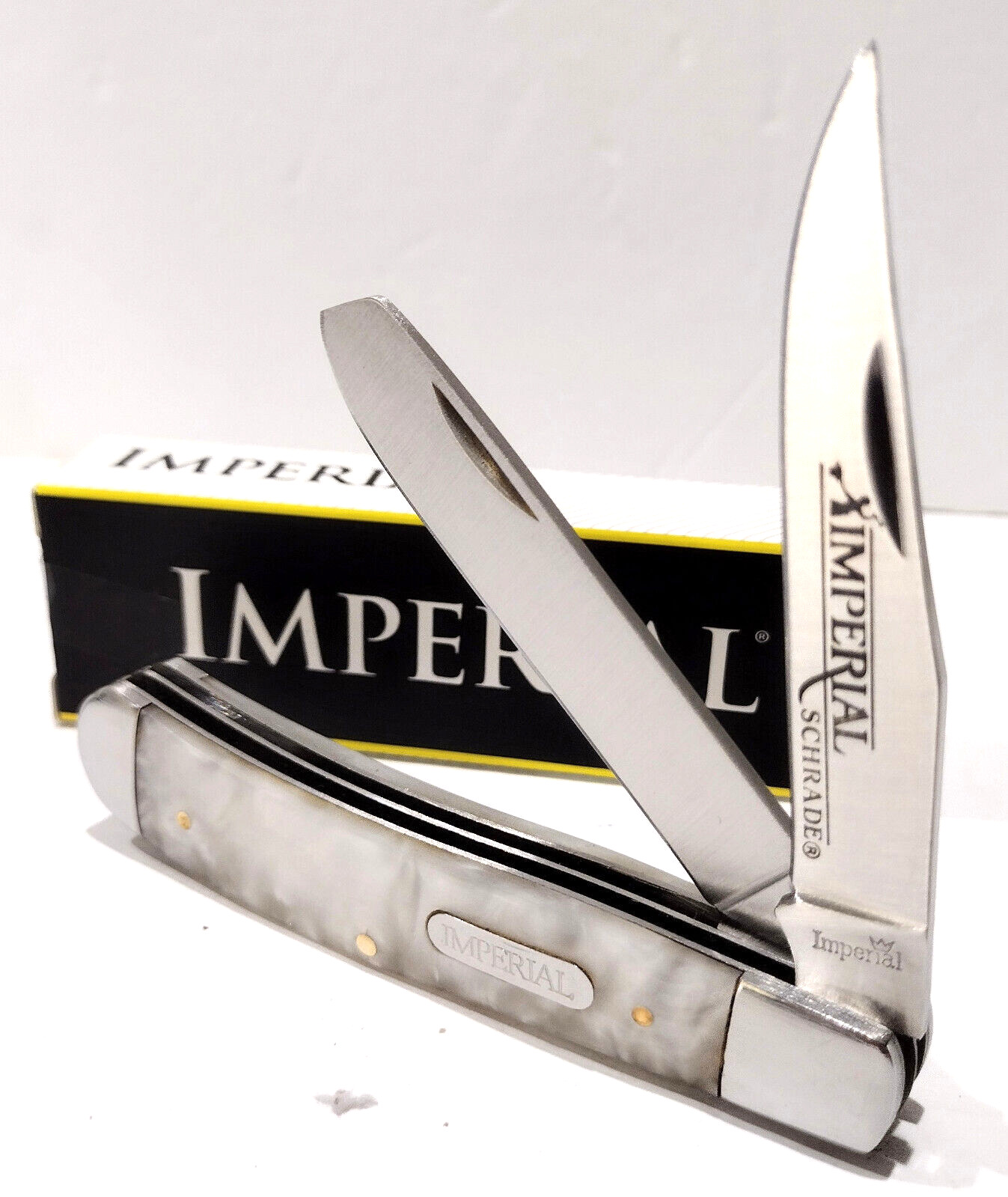 Imperial Schrade Cracked Ice Celluloid 2 Blade Folding Trapper Pocket Knife