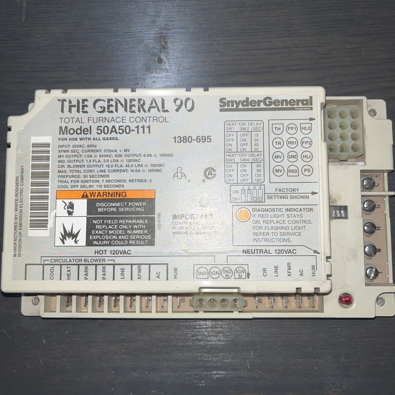 White Rodgers 50A50-111 Furnace Control Circuit Board 1380-695 THE GENERAL 90
