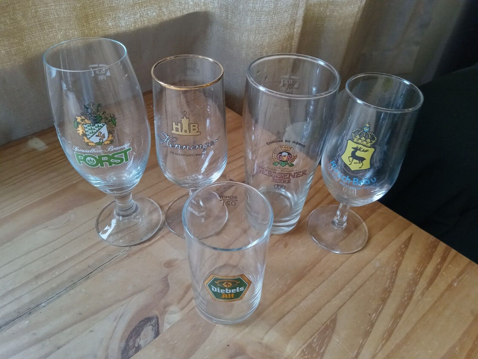 German Beer Glasses Authentic Vintage Assorted Breweries lot of 5.