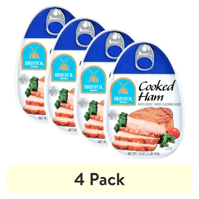 4 Pack Bristol Cooked Canned Ham 16oz Smoke Flavor Picnic
