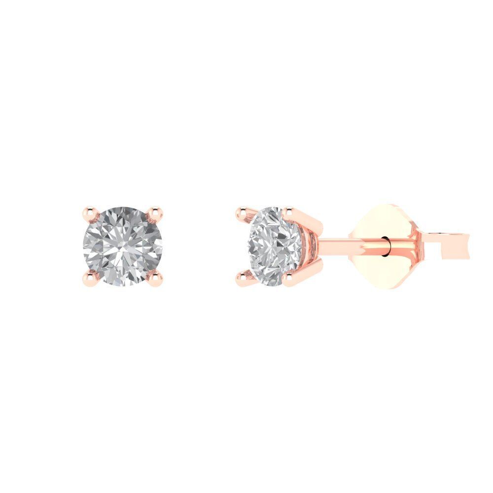 0.5 ct Round Cut Fancy Clear CZ Stud Earrings Set Real 14k Rose Gold Push Back