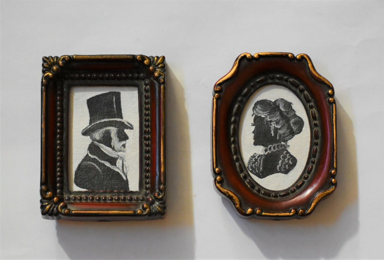 Silhouettes Hand Painted in Oil Victorian Vintage Antique Style Frames Set of 2