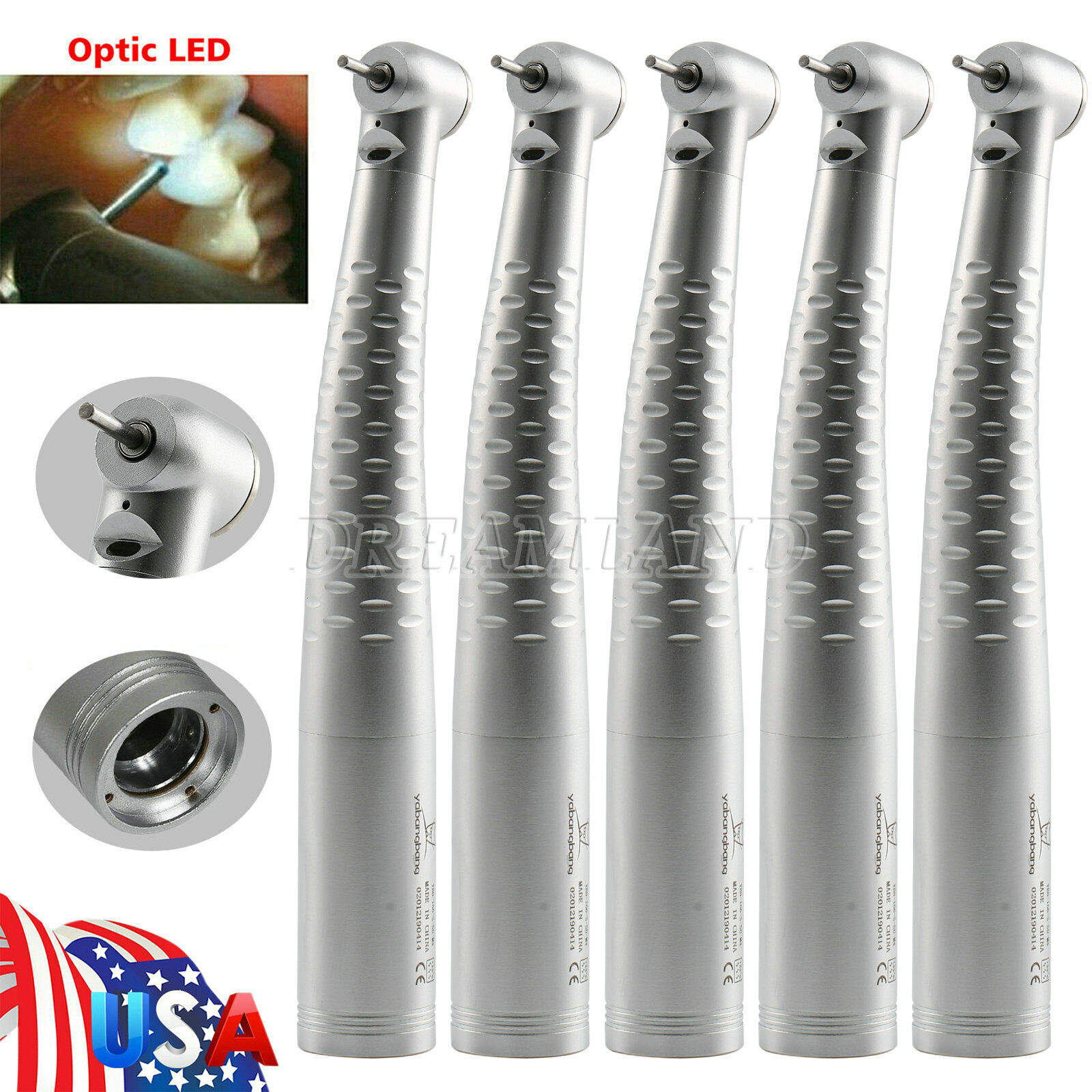 5PCS dental 6 hole high speed push button LED quick connect handpiece US