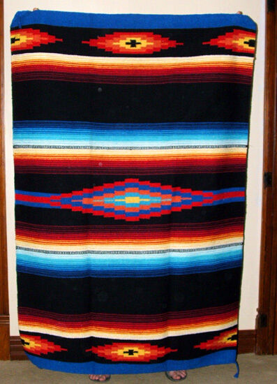 Saltillo Mexican Throw or Area Rug Tapestry Southwestern Lg 4x6\' Acrylic BLACK