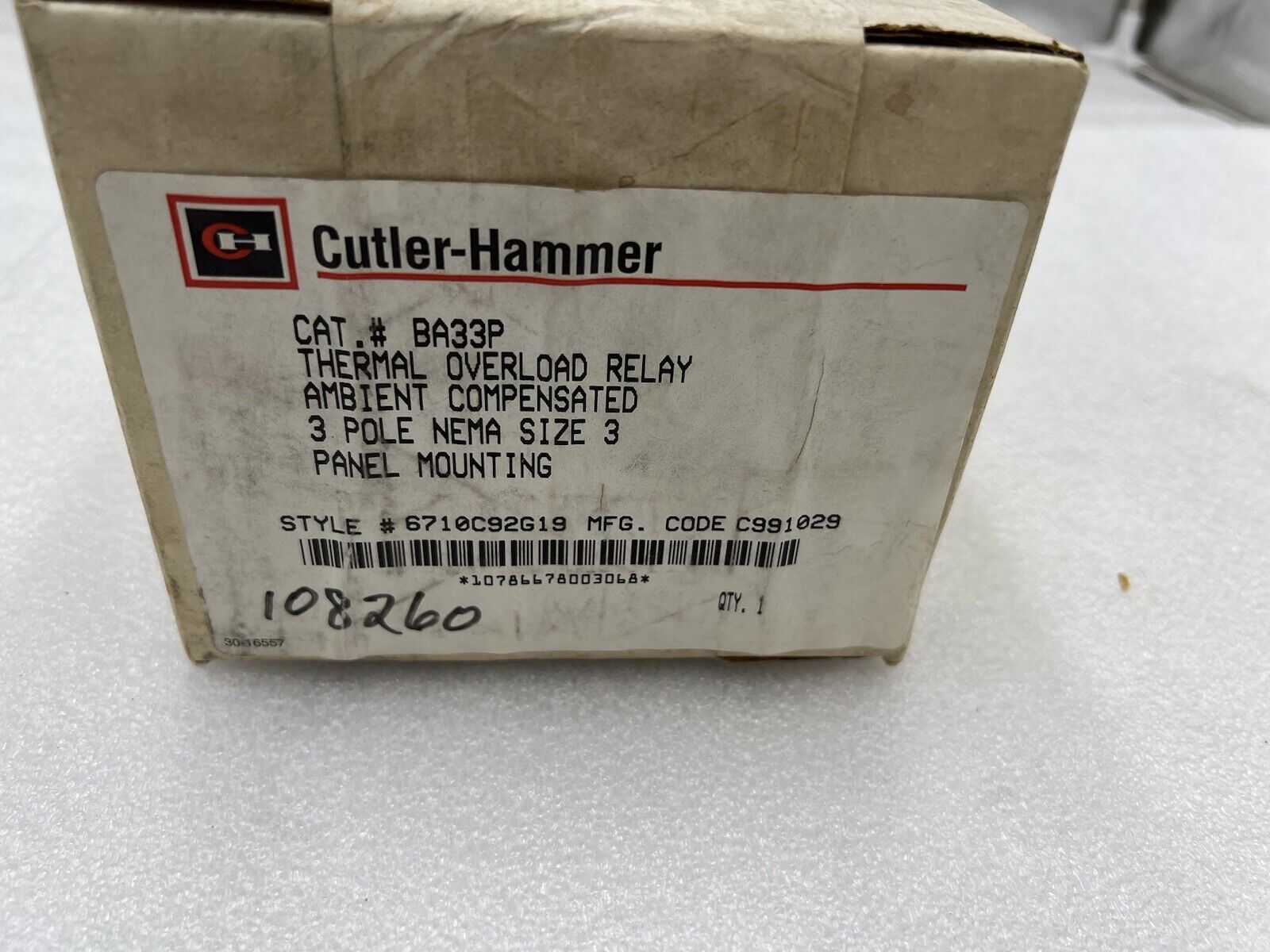New Cutler Hammer Thermal Overload Relay BA33P #K-1967