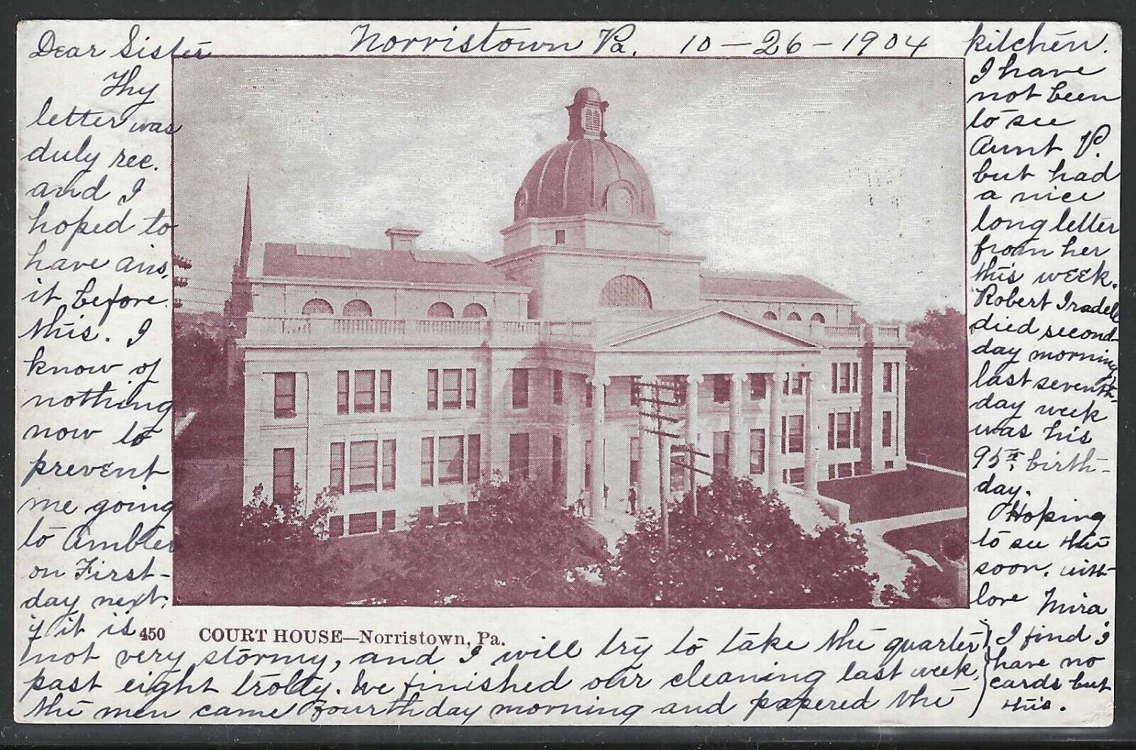 Court House, Norristown, Pennsylvania, 1904 Postcard, Used