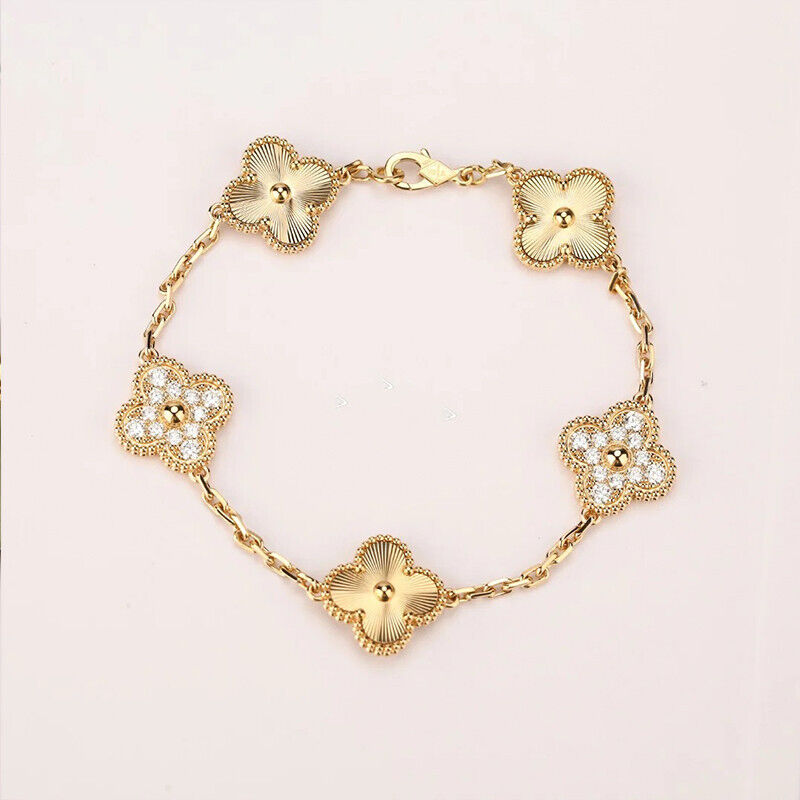 Round Cut Diamond Daisy Flower Bracelet For Gift 14K Yellow Gold Finish 7\
