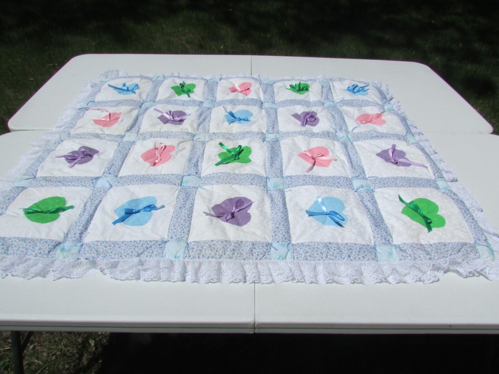 Hand Made Baby Quilt Hand Painted Hearts  49\