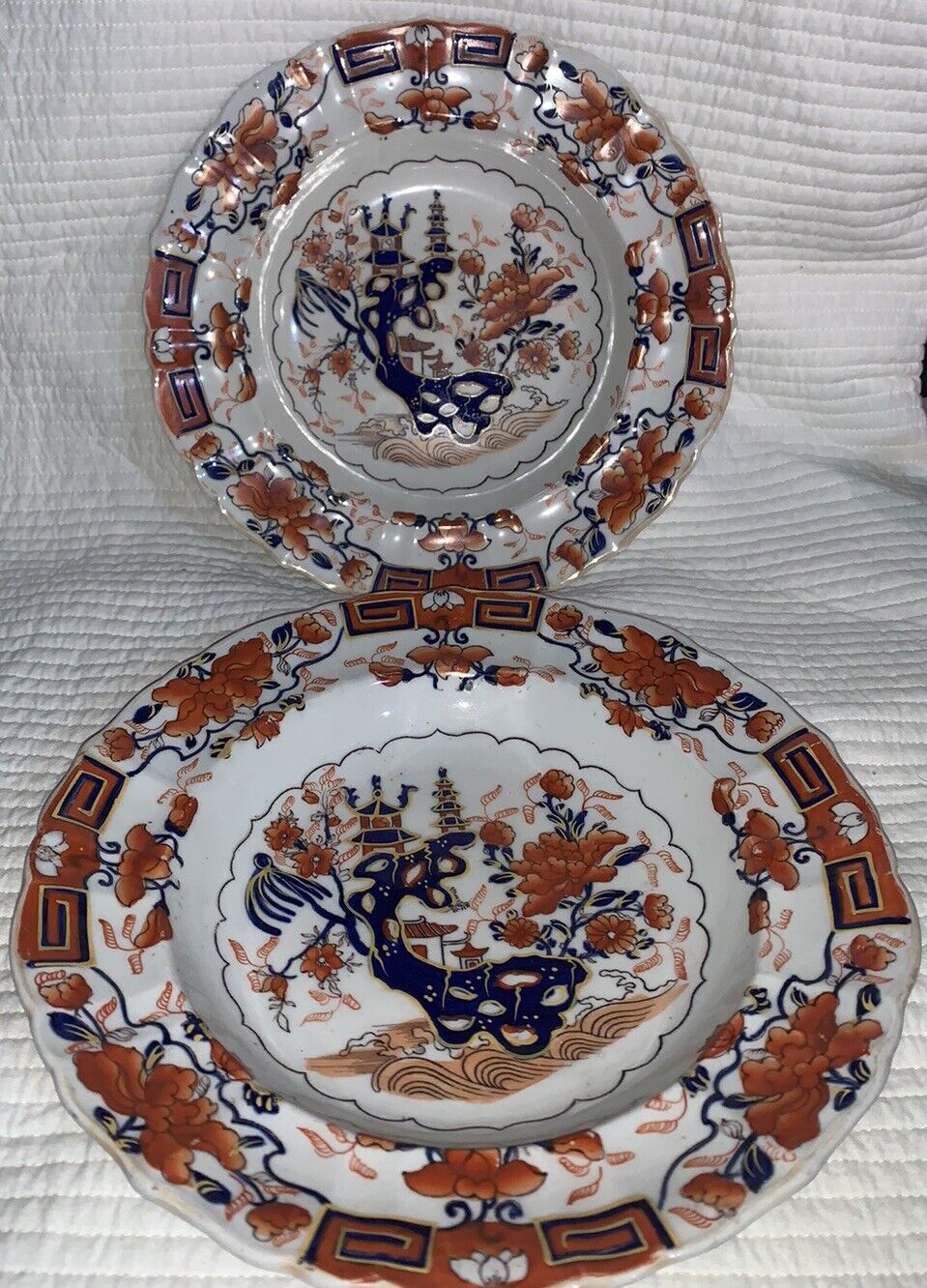 Pair Of Antique Mason\'s Ironstone Plates Chinese Imari Pattern 