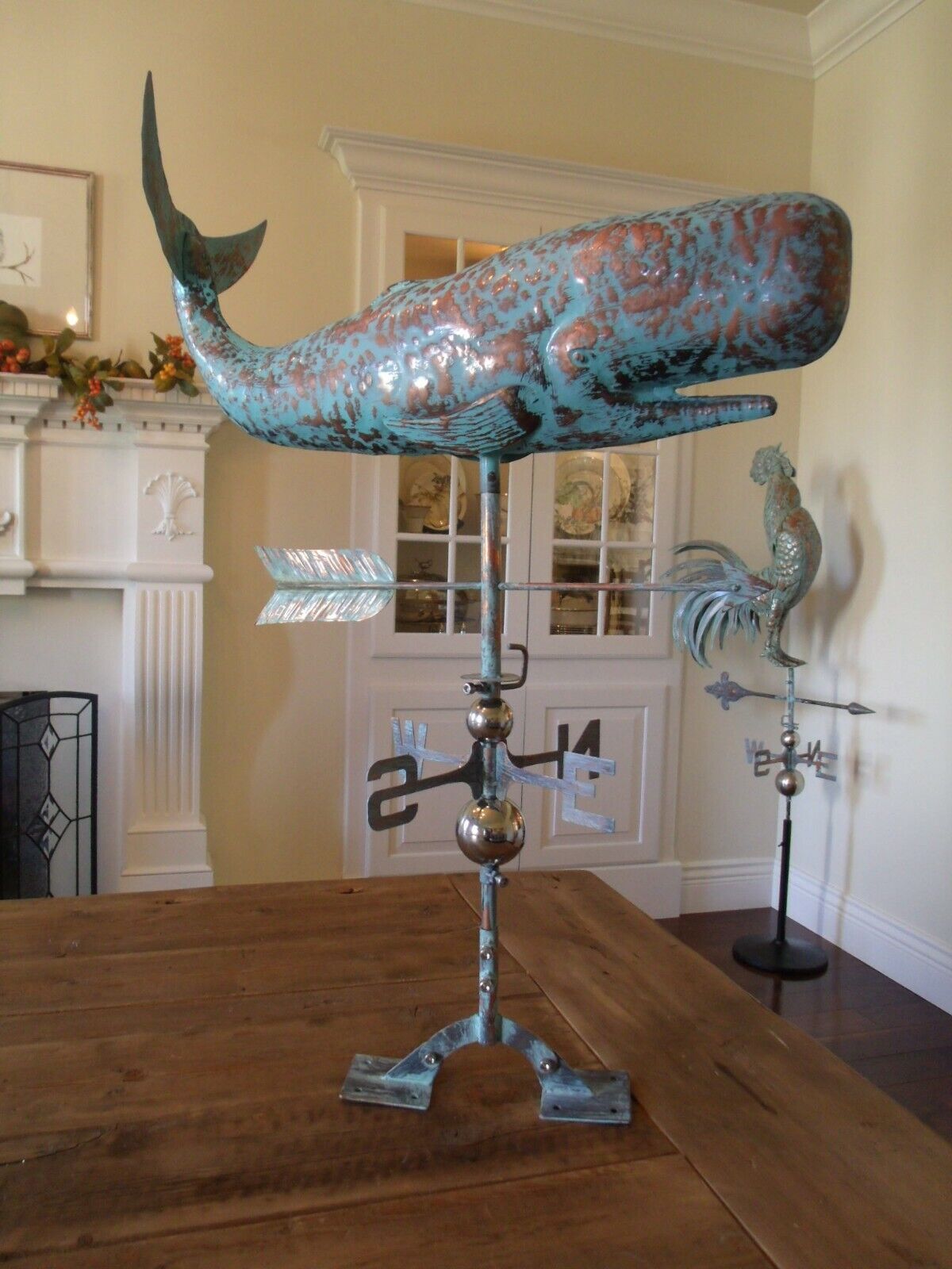  LARGE Handcrafted 3D 3-Dimensional WHALE Weathervane Copper Patina Finish