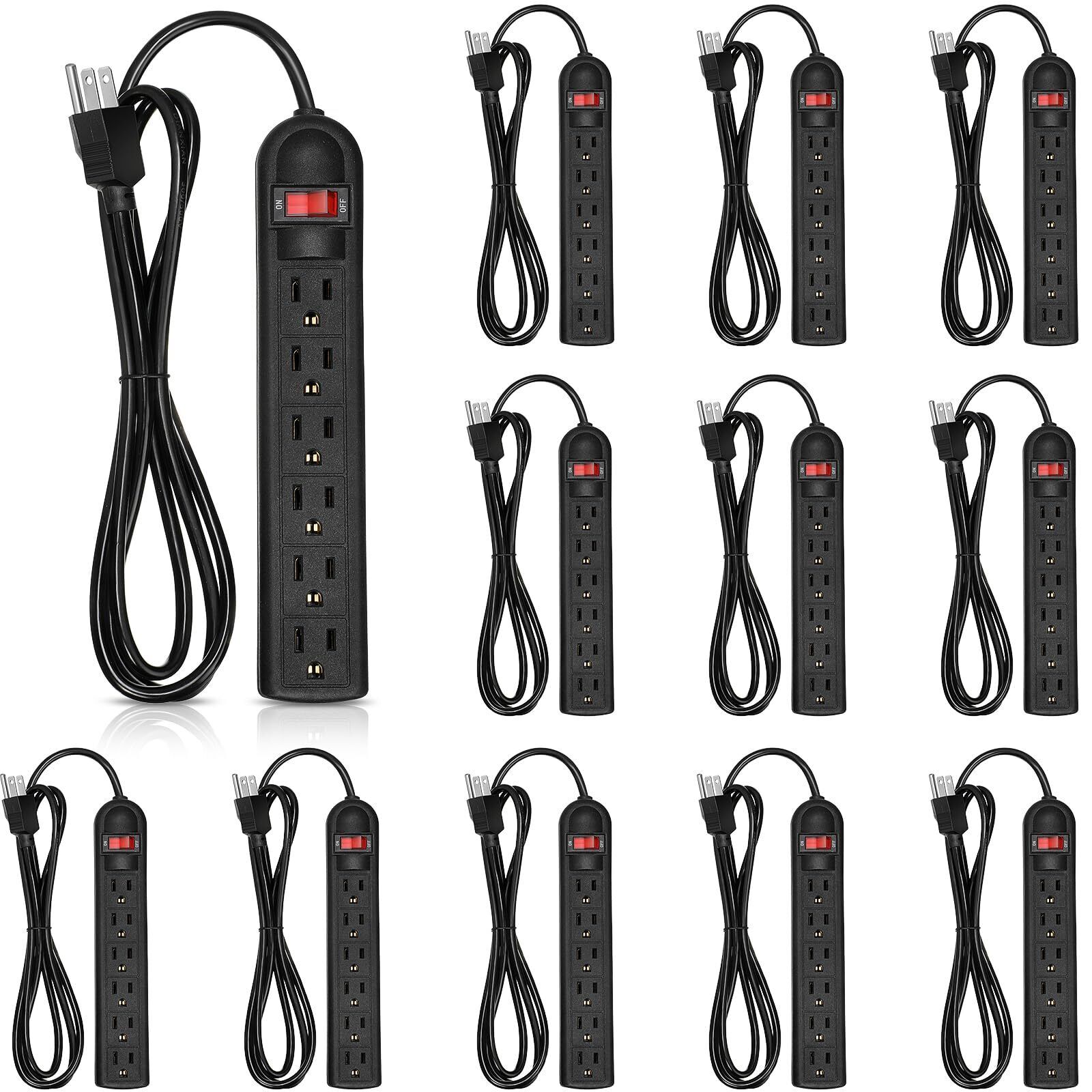 Kanayu 12 Pack 6 Outlet Surge Protector 6 ft Long Electrical Extension Black 
