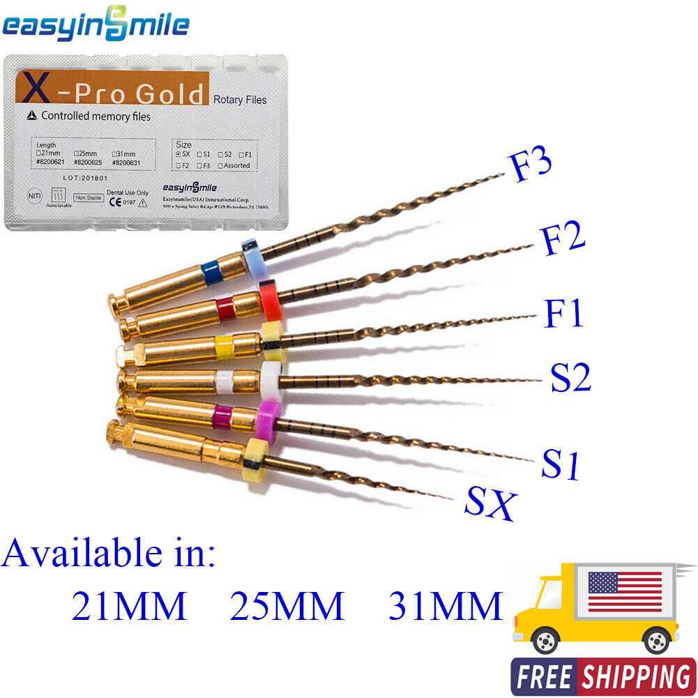 Easyinsmile 6Pcs Dental Endodontic Rotary Files X-Pro Gold Taper Niti File SX-F3