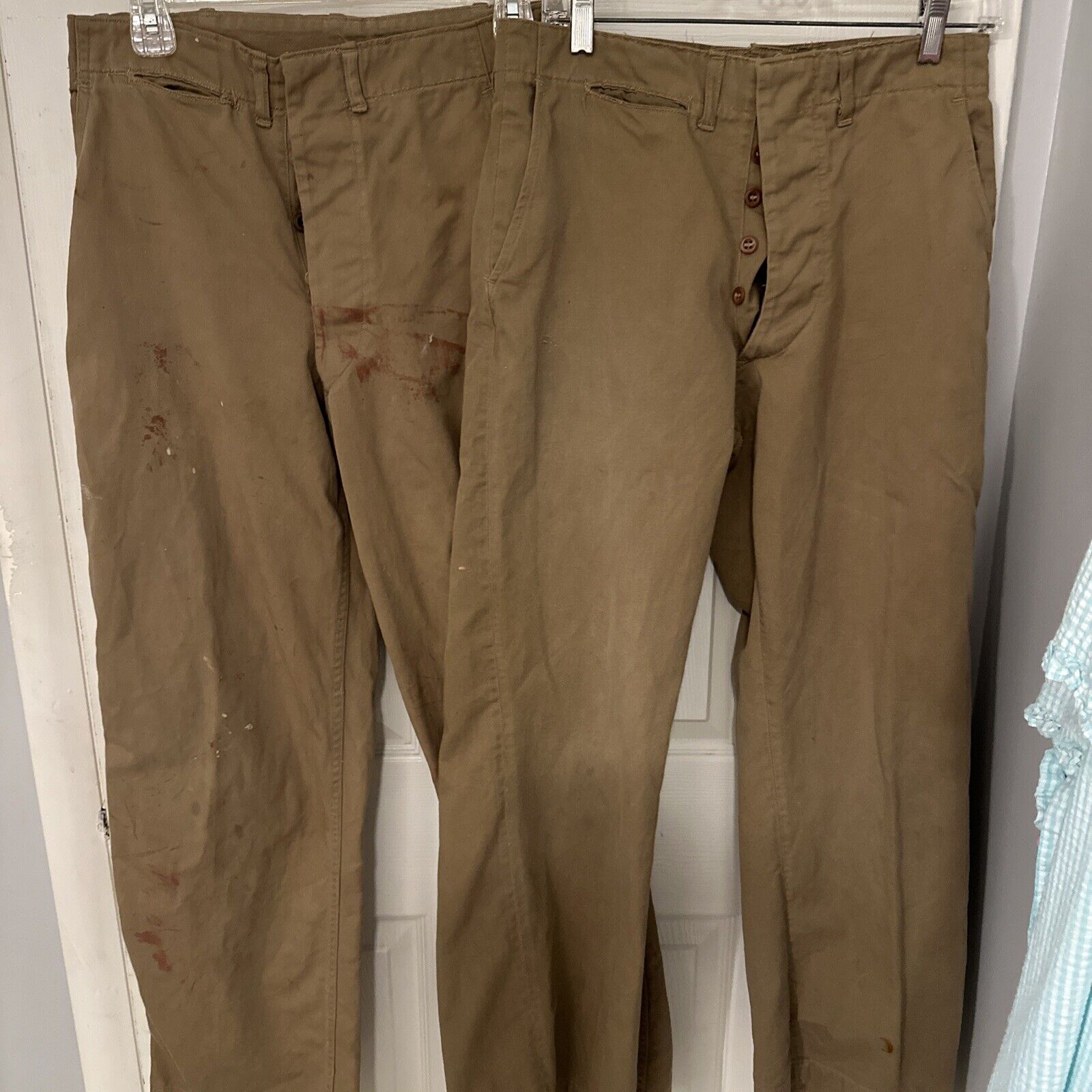 Set 2 Vtg  Tan Pants Mens 30x30 Military WW2 Marines Retro Trouser Button Fly