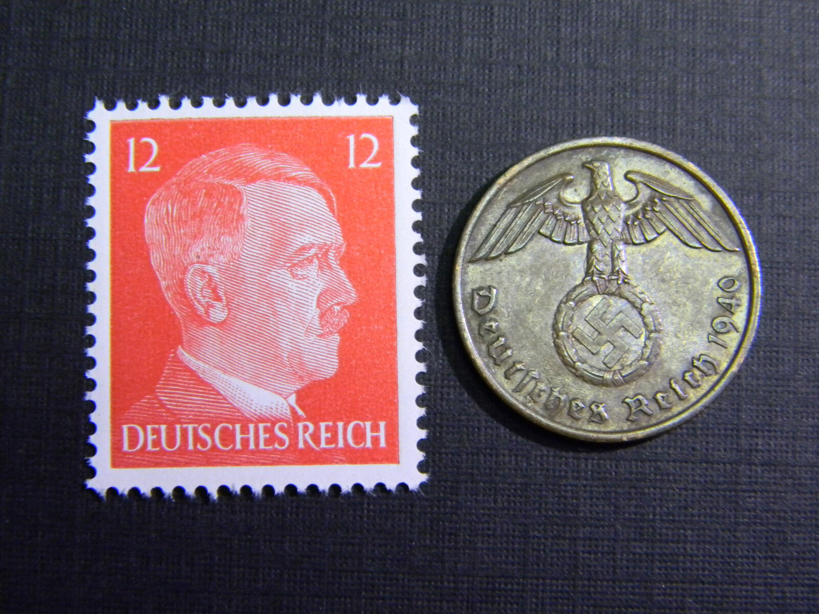 Authentic German Stamp WORLD WAR 2 and Antique German 2 pf Coin