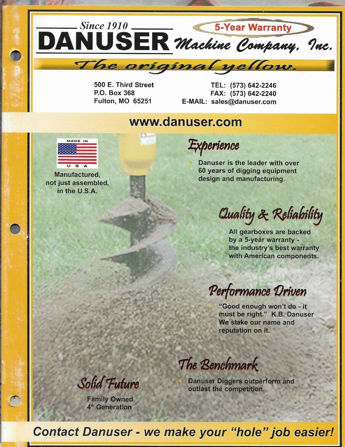 DANUSER MACHINE CO. DIGGERS & AUGERS G20/40 J20/80 F8 8300 8800 8900 Brochure