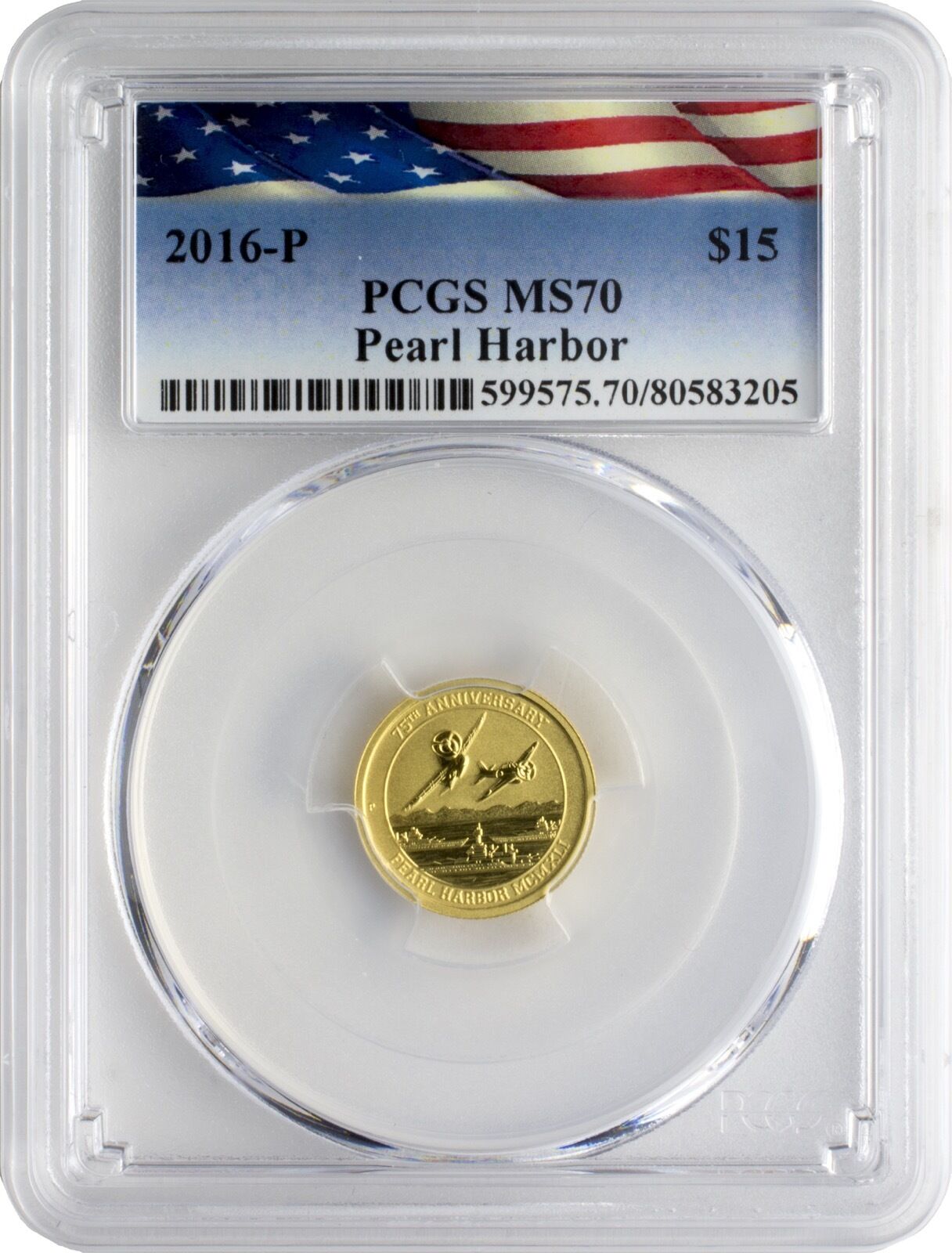 2016-P $15 Pearl Harbor Perth Mint 1/10 oz. .9999 Gold Coin PCGS MS70