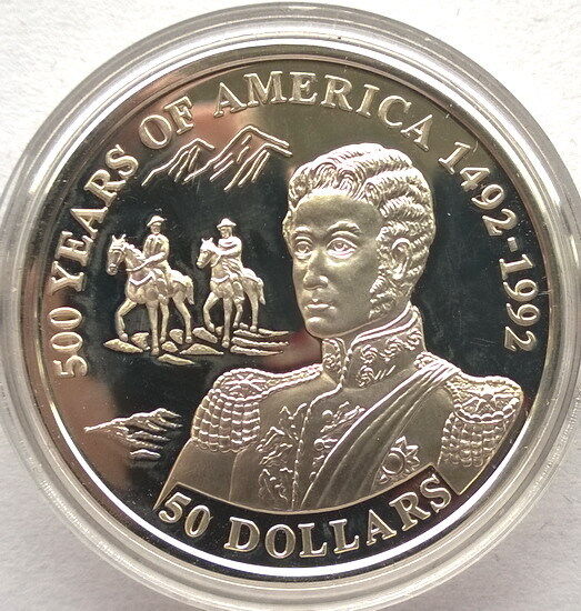 Cook 1993 Jose de San Martin 50 Dollars Silver Coin,Proof 