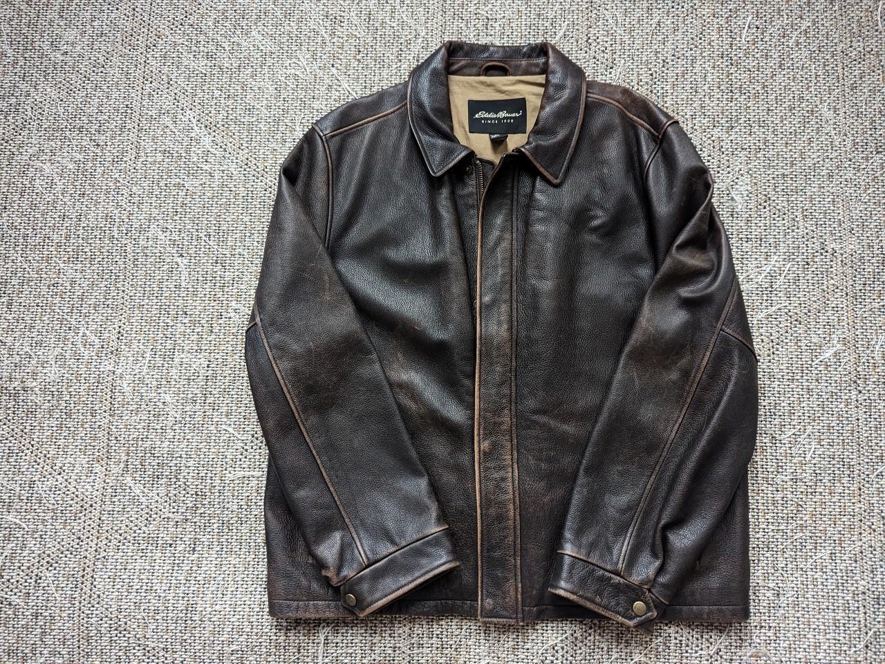 vintage EDDIE BAUER brown PATINA leather jacket XL motorcycle COWHIDE