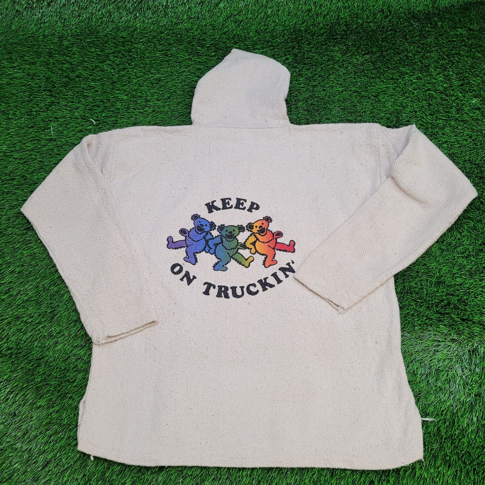Vintage 90s Grateful-Dead Parody Colorful Dancing Bear Twill Hooded Jacket XL