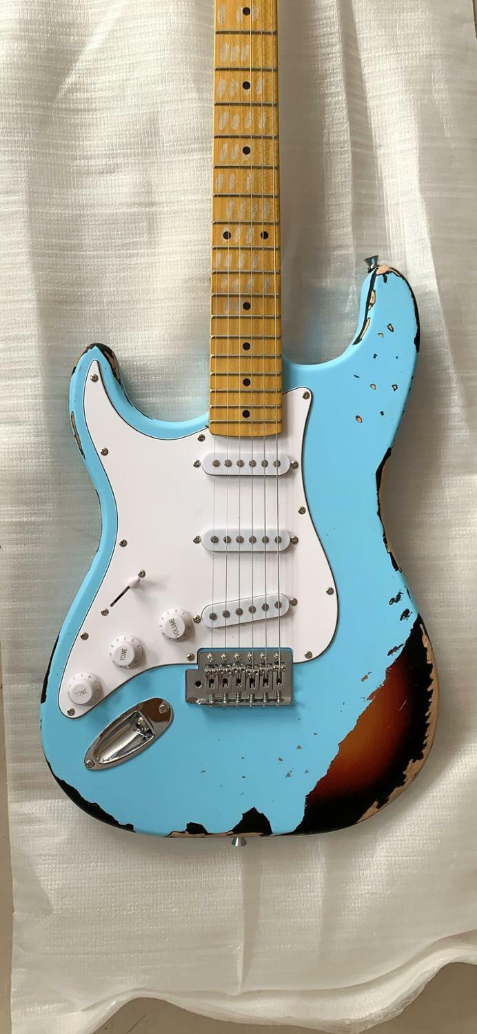 Custom Shop Left Handed ST Electric Guitar Relic Model In Aged Blue