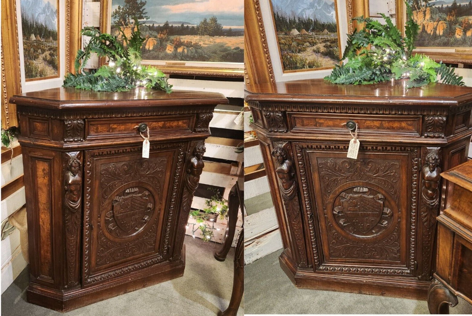 Antique Cabinets, Corner, Set of 2,  Italian Renaissance Revival, Early 1900s
