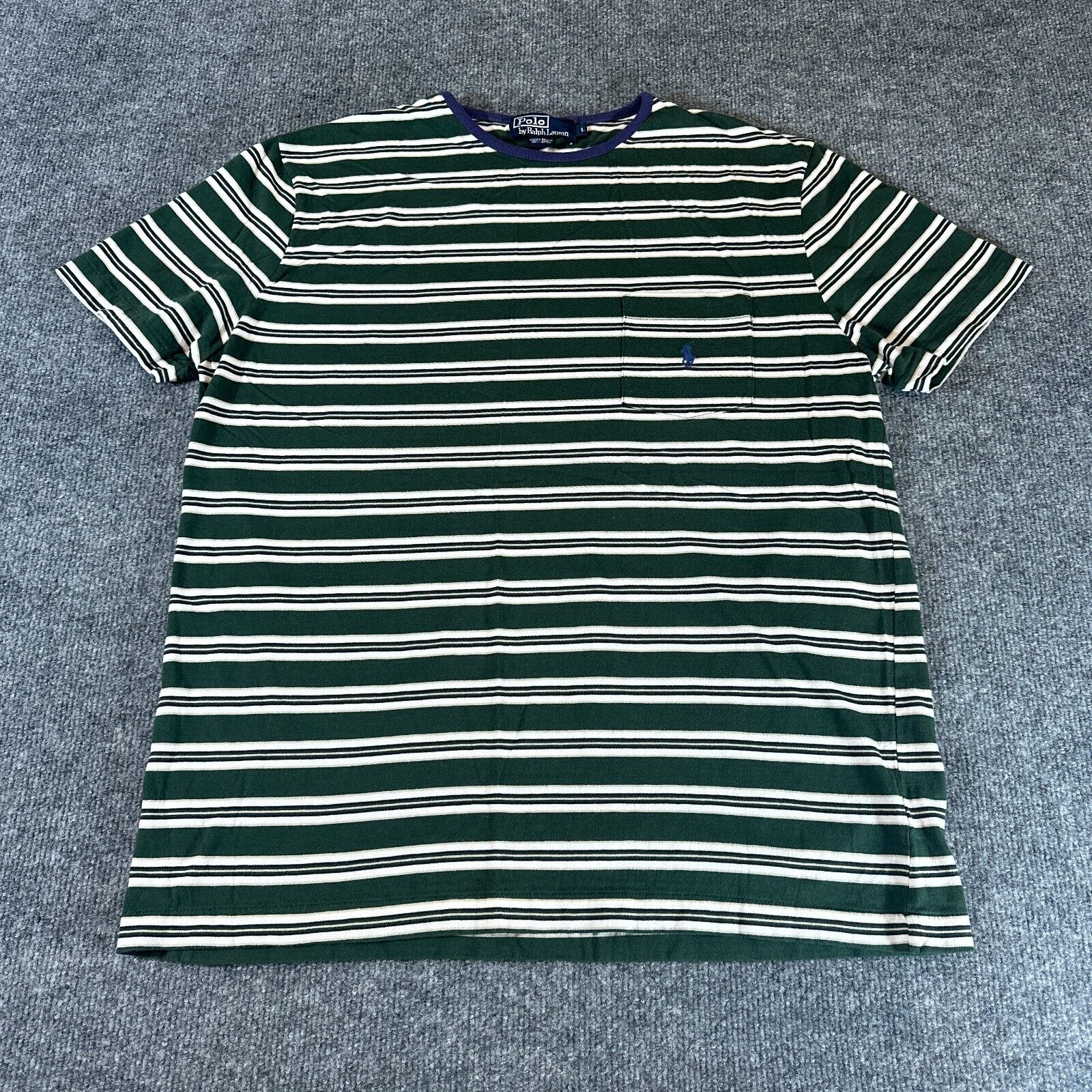 VINTAGE Polo Ralph Lauren Shirt Mens Large Green Striped 90s Grunge T-Shirt L