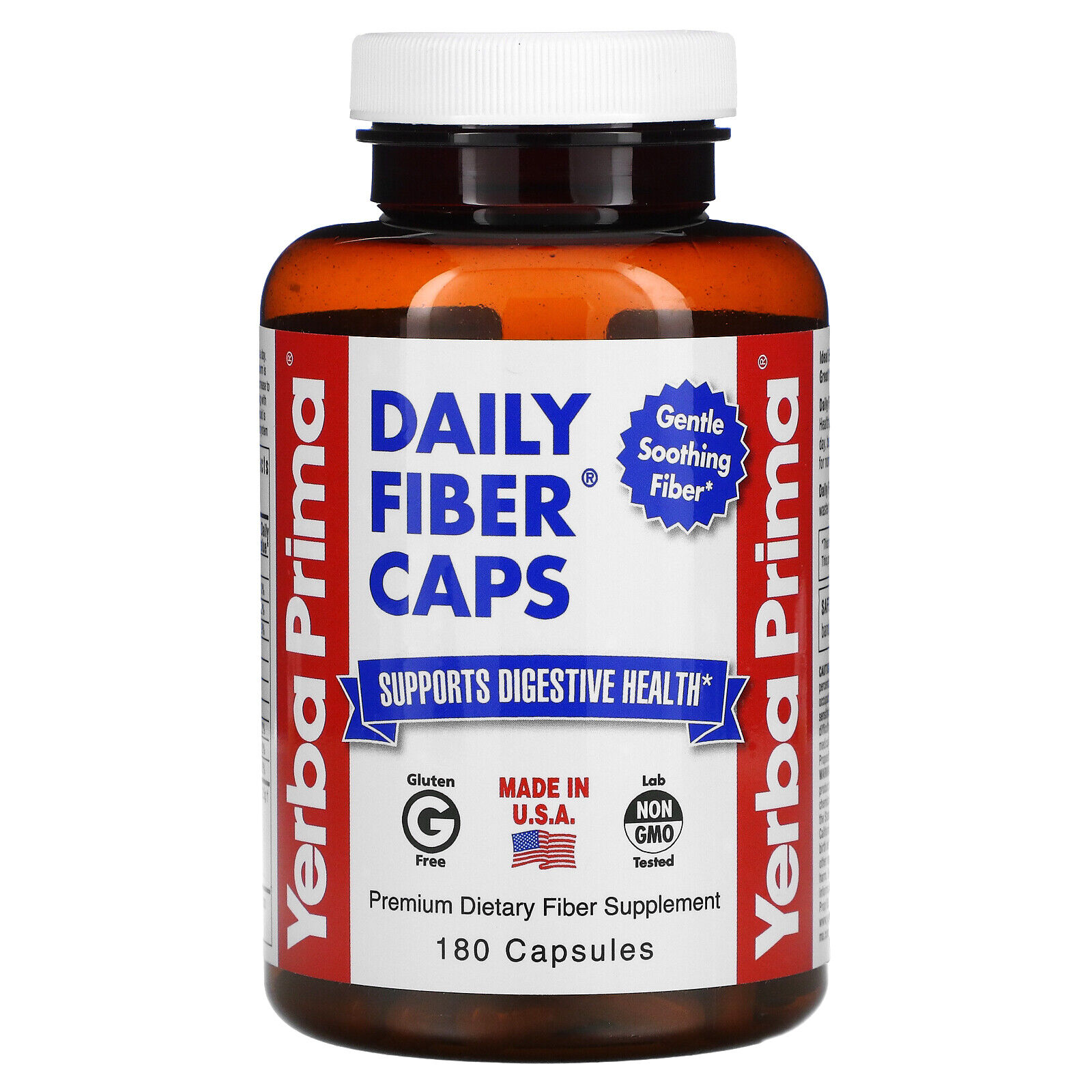 Yerba Prima Daily Fiber Caps 625 mg 180 Capsules All-Natural, GMP Quality