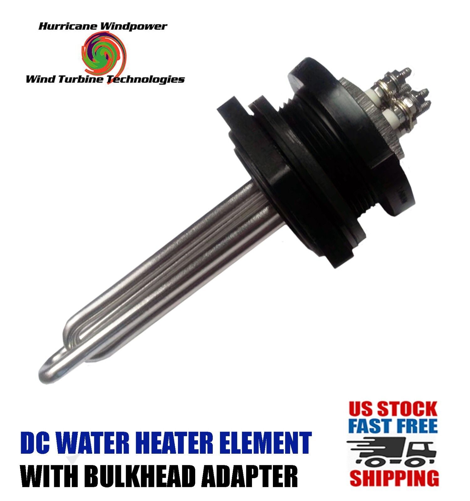 DC Water Heater Element 12 Volt 600 Watt w/Bulkhead Adapter Solar Water Heating