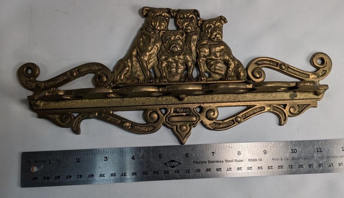 Vintage 1920/30’s Brass Bulldog Pool Cue Pipe Key Holder Display Heavy 12” Long