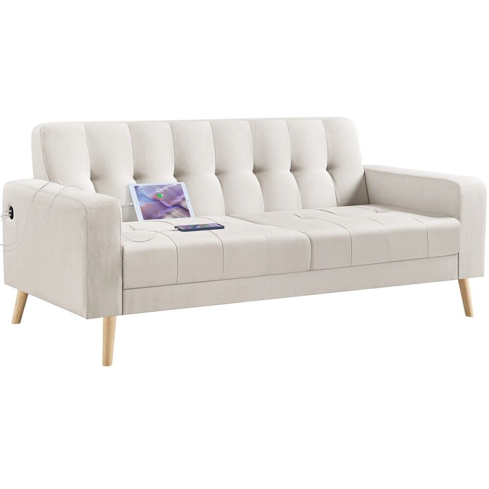 Mid-Century Modern Loveseat Sofa with USB Charging Ports 65″ W Small Couch 