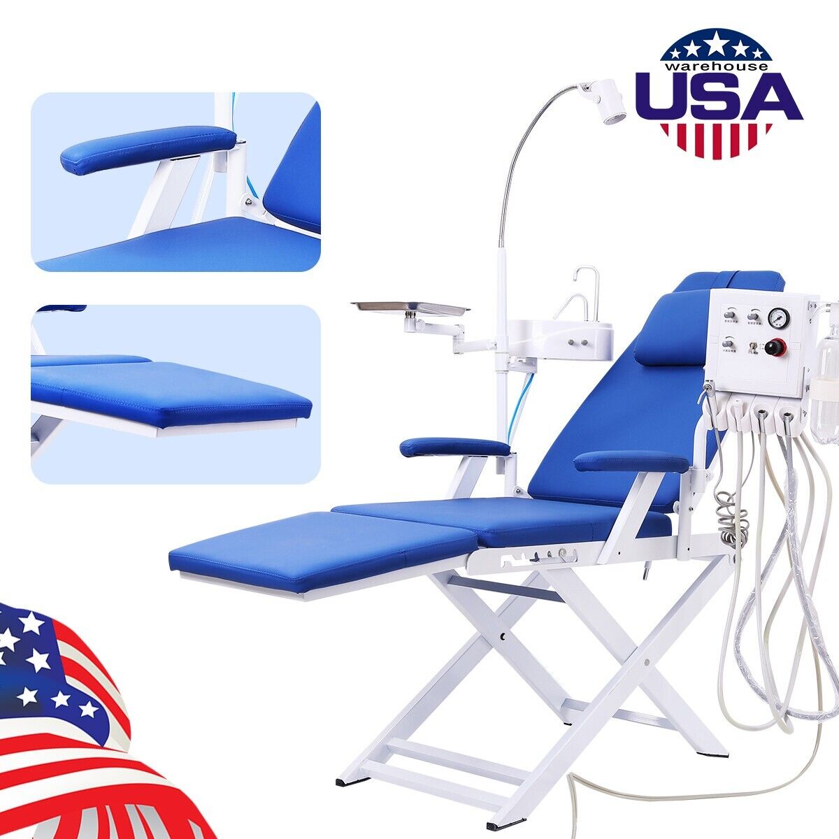 Portable Dental Folding Chair+Turbine Unit+LED Light+Weak Suction 4 Hole New
